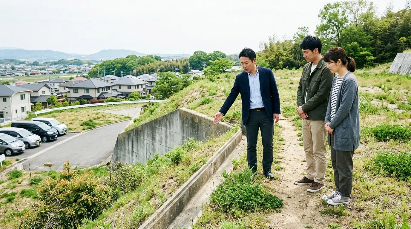 傾斜している土地の購入を検討する方へ、造成費・擁壁・排水・建築制限を確認し、眺望や高低差を活かす方法を解説
